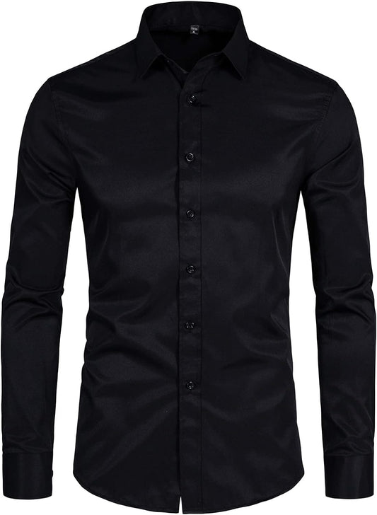 Men'S Long Sleeve Button up Shirts Solid Slim Fit Casual Business Formal Dress Shirt