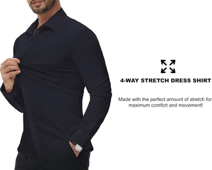 Mens Dress Shirt Wrinkle Free Moisture Wicking 4-Way High Stretch Super Soft Casual Button down Shirts