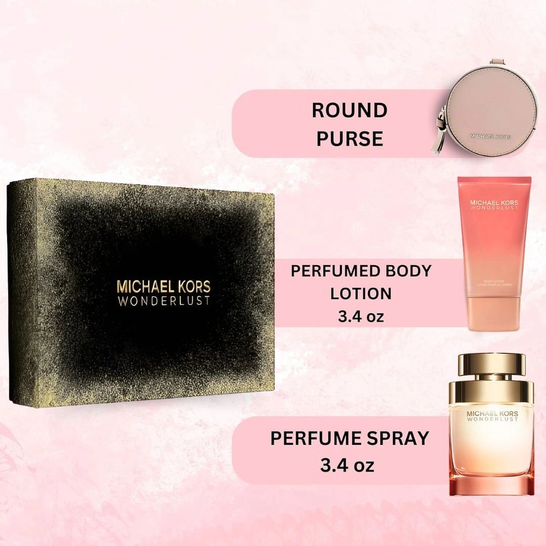 Wonderlust 3Pc Gift Set (3.4Oz EDP Spray, 3.4Oz Body Lotion, round Purse) by Mic