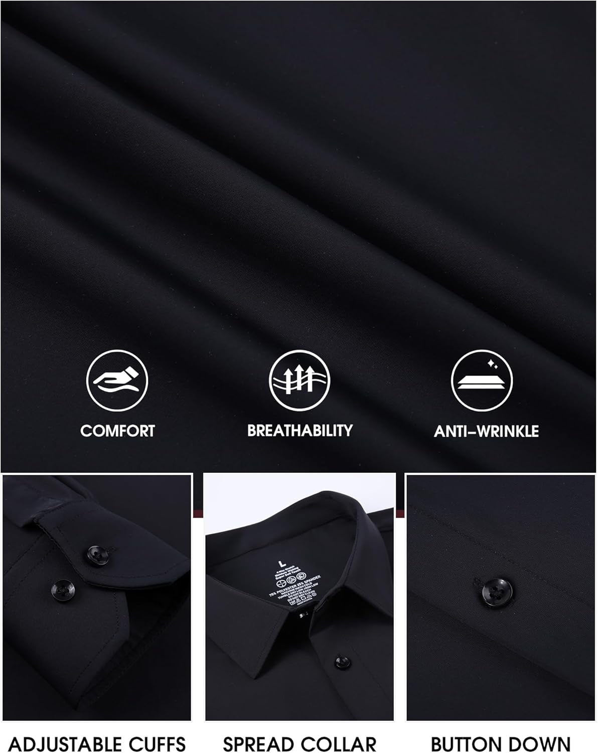 Mens Dress Shirt Wrinkle Free Moisture Wicking 4-Way High Stretch Super Soft Casual Button down Shirts