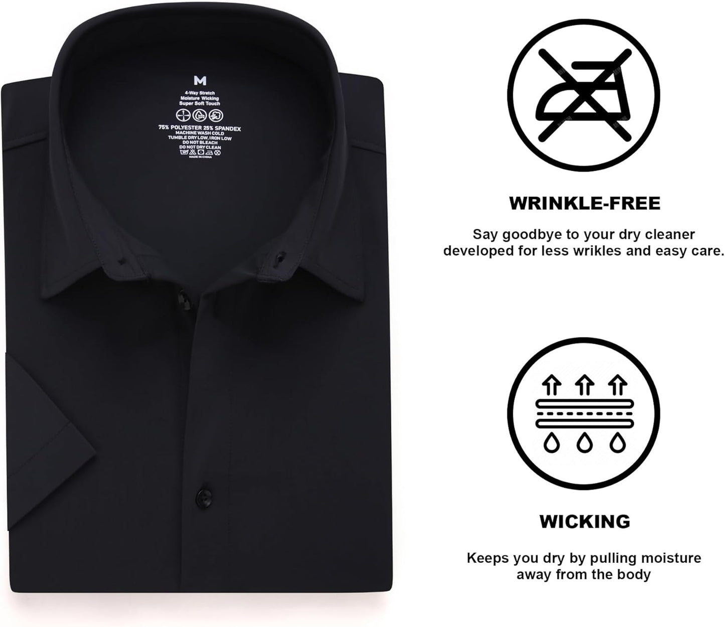 Mens Dress Shirt Wrinkle Free Moisture Wicking 4-Way High Stretch Super Soft Casual Button down Shirts