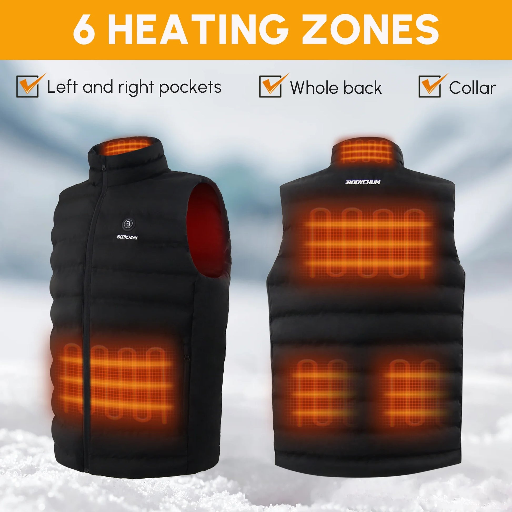 Men'S Heated Vest with No Battery Pack Inclouded, Stocking Stuffers Washable Lightweight Heated Coat with 6 Heating Zones for Skiing, Black, M