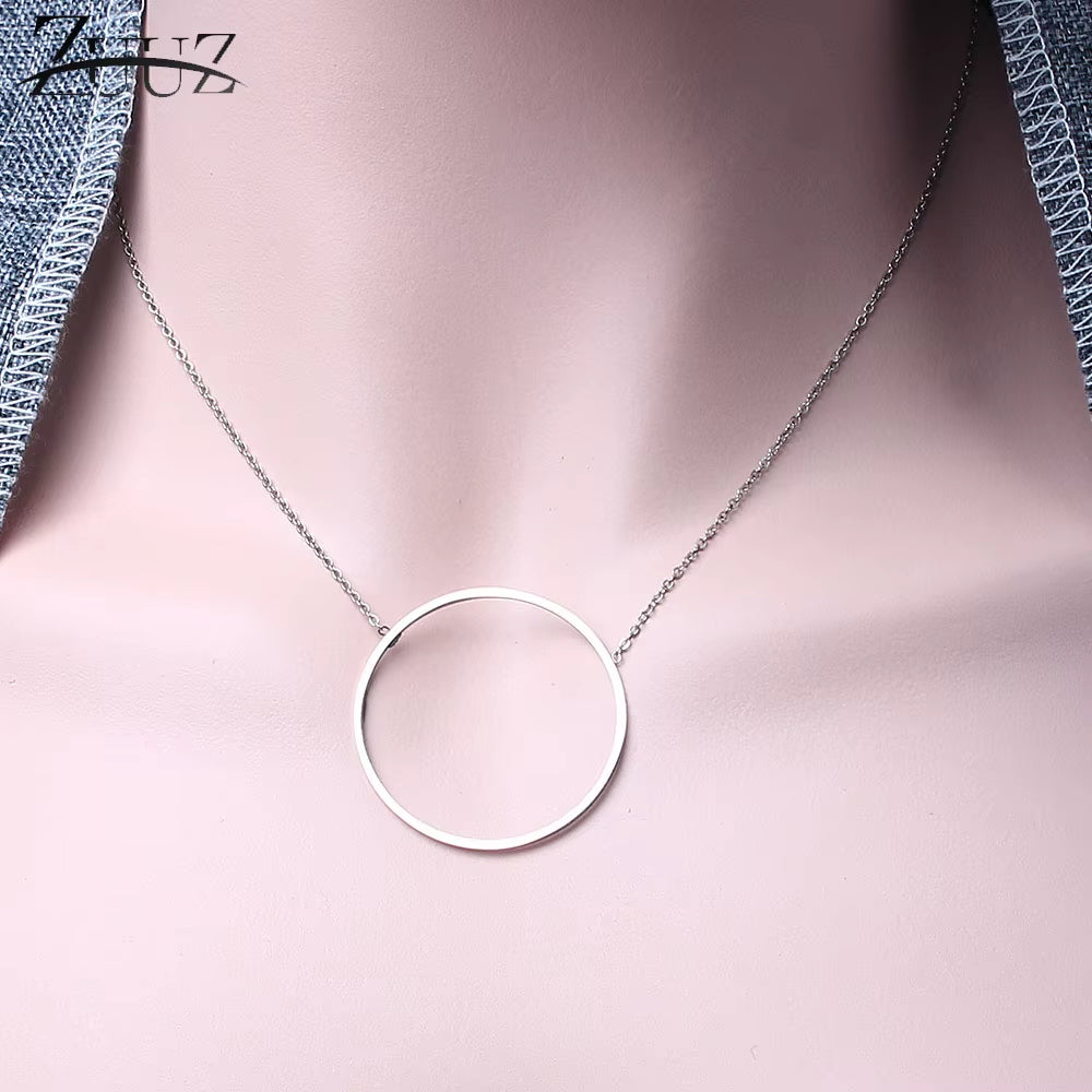 ZUUZ Minimalism Stainless Steel Chain Choker Circle Best Friends Pendant Necklace Women Accessories Chocker Neckless